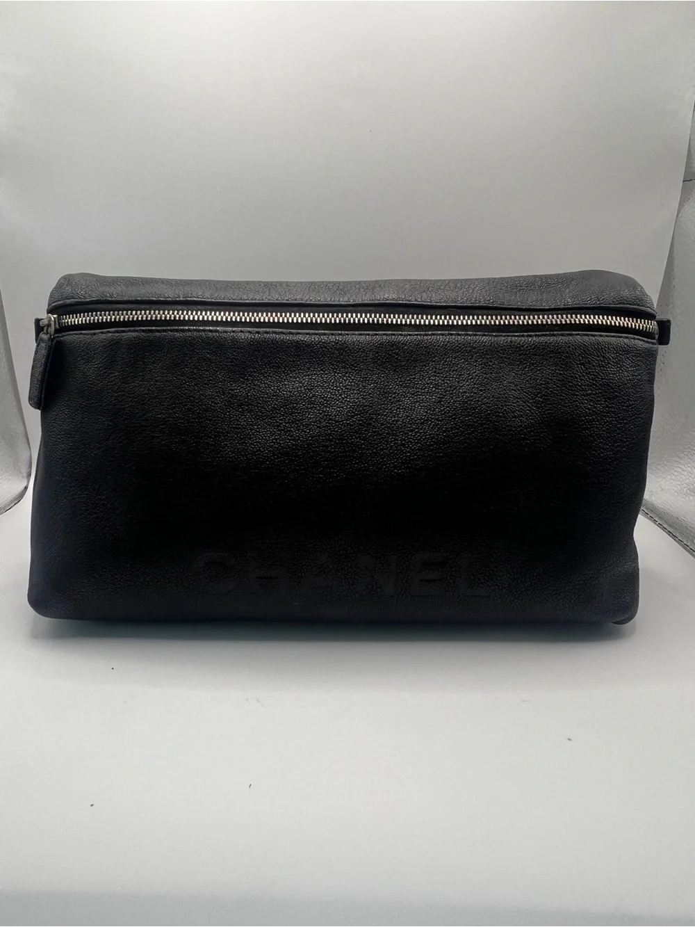 CHANEL Vintage Black Caviar Leather Large Toiletry Cosmetic Bag 11-Series